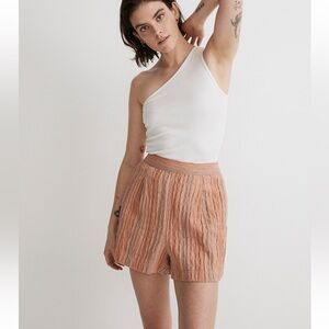 NEW Madewell Clean Pull-On Shorts in Herringbone Stripe, M, Ground Clay